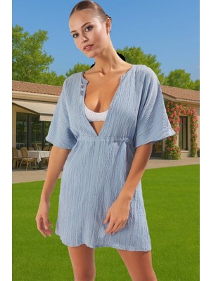 Şık Müslin Plaj Elbisesi Tek Kol Detaylı Yazlık Konforlu Kesim Şık Görünüm Günlük Kullanım Için