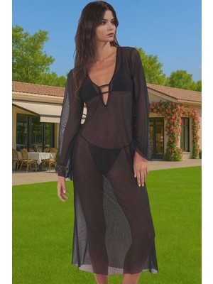 Yazlık Maxi Leopar Desenli Plaj Elbisesi Rahat Mesh Kumaş Trend Tasarım Trend Tasarım Özel Tasarım