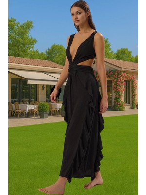 Bodycon Maxi Örme Elbise Cut Out Detay Yazlık Plaj Giyim Dayanıklı Malzeme Yüksek Kalite Modern Stil