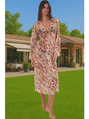 Yazlık Maxi Leopar Desenli Plaj Elbisesi Rahat Mesh Kumaş Trend Tasarım Trend Tasarım Özel Tasarım