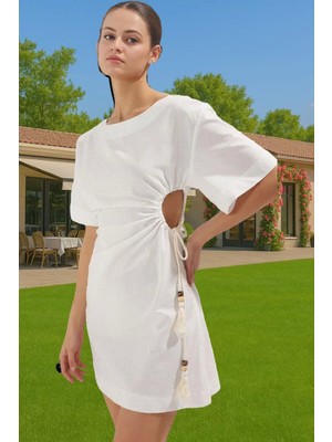 Kadın Bodycon Mini Pamuk Plaj Elbisesi Cut Out Detaylı Yüksek Kalite Trend Tasarım Mükemmel Uyum