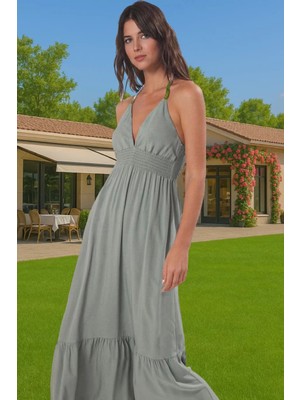 Yazlık Maxi Şifon Elbise Etnik Desenli V Yaka Plaj Elbisesi Konforlu Kesim Günlük Kullanım Için