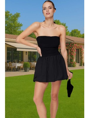 Straplez A Kesim Mini Poplin Elbise Mezuniyet Balo Trend Tasarım Günlük Kullanım Için