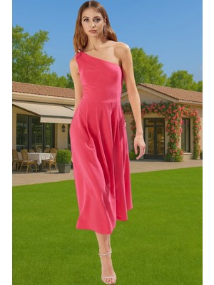 A Kesim Tek Omuz Kolsuz Midi Dokuma Abiye Elbise Özel Tasarım Özenle Seçilmiş Modern Stil