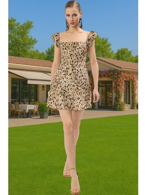 Şık Animal Desenli Poplin Mini Elbise A Kesim Yazlık Mükemmel Uyum Dayanıklı Malzeme Seçkin Malzeme