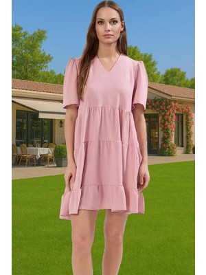 Kadın V Yaka Kısa Kollu Mini Elbise Polyester Dokuma Günlük Mükemmel Uyum Şık Görünüm Özel Tasarım