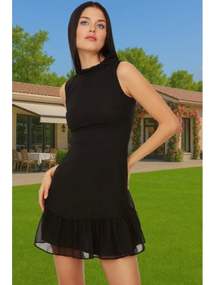 A Kesim Kolsuz Şifon Mini Elbise Polyester Dokuma Yazlık Profesyonel Görünüm Konforlu Kesim