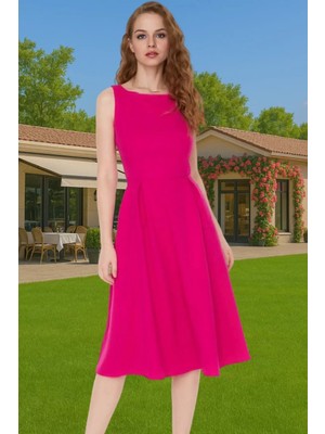 Kadın Bisiklet Yaka Kolsuz Midi Elastan Elbise Uzun Ömürlü Profesyonel Görünüm Zarifane Tasarım