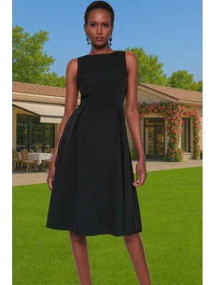 Kadın Bisiklet Yaka Kolsuz Midi Elastan Elbise Uzun Ömürlü Profesyonel Görünüm Zarifane Tasarım