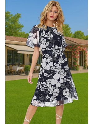 Polyester Midi Elbise Şifon Kumaş A Kesim Melek Kol Astarlı Zarifane Tasarım Trend Tasarım