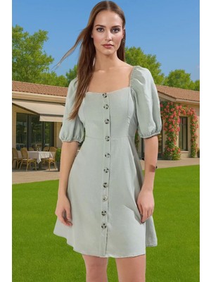 Yazlık Kadın Mini Elbise A Kesim Balon Kol Aerobin Dokuma Özenle Seçilmiş Rahat ve Şık Şık Görünüm