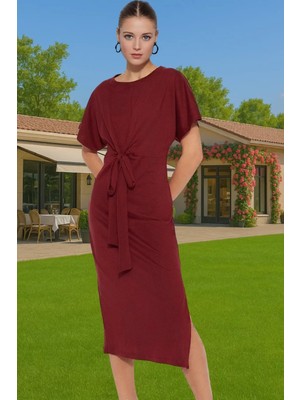 Yazlık Kadın Pamuk Midi Elbise Bodycon Kalıp Bağcıklı Tasarım Modern Stil Profesyonel Görünüm