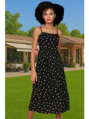 Şık ve Rahat A Kesim Çiçek Desenli Midi Viskoz Elbise Günlük Kullanım Için Zarifane Tasarım