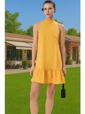 Kadın Yazlık Kolsuz Mini Elbise Pamuk Polyester Poplin Dokuma Günlük Kullanım Için Rahat ve Şık