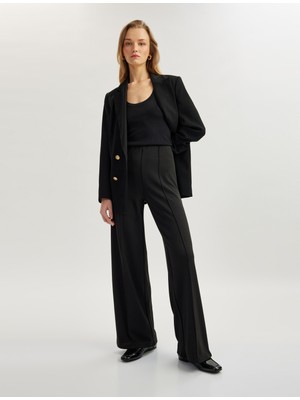 Koton Yüksek Bel Nervür Detaylı Bol Paça Pantolon