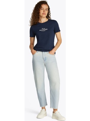 Tommy Hilfiger Yüksek Bel Düz Paça Normal Indigo Kadın Denim Pantolon WW0WW443701AB