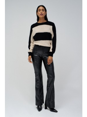 Salsa Jeans Yuvarlak Yaka Standart Çizgili Açık Bej Kazak Kadın 21008873