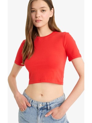 DeFacto Fitted Crop Basic Kırmızı Tişört F8924AX25HS
