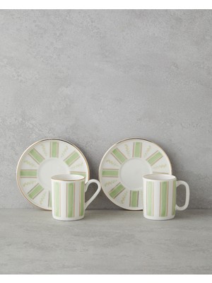 Serenade Bone Porselen 4 Parça 2 Kişilik Kahve Fincan Takımı 90 ml Yeşil-Gold