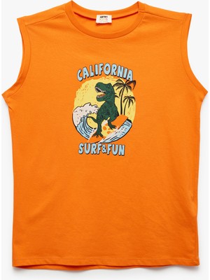 Koton Pamuklu Dinozor Baskılı Bisiklet Yaka Oversize Kolsuz Atlet