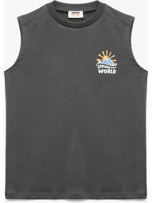 Koton Pamuklu Kısa Kollu Bisiklet Yaka Baskılı Atlet