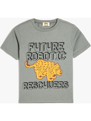 Koton Slogan Baskılı Bisiklet Yaka Kısa Kollu Pamuklu Tişört