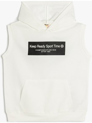 Koton Oversize Kapşonlu Sweatshirt Kolsuz Slogan Baskılı Kanguru Cepli