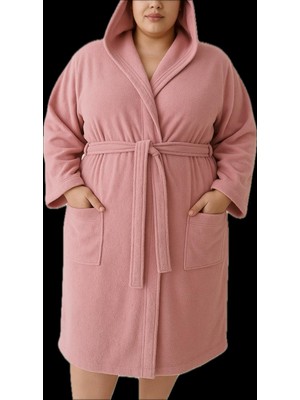 MODELHOME Pamuklu Kapşonlu Büyük Beden PEMBE Renkli BORNOZ4XL-5XL-6XL-7XL