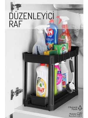 Iki Katlı Fonksiyonel Düzenleyici – Dolap, Evye Altı, Tezgah Üstü Siyah
