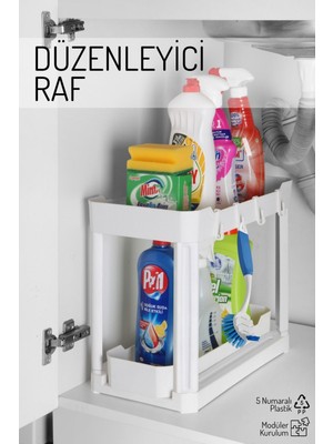 Iki Katlı Fonksiyonel Düzenleyici – Dolap, Evye Altı, Tezgah Üstü Beyaz