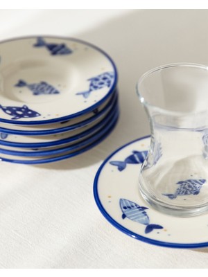 Madame Coco Luxe Poisson 6'lı Çay Tabağı Seti - Mavi