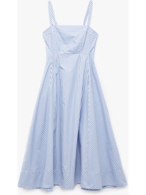 Koton Pamuklu Kolsuz Kare Yaka Askılı Midi Kloş Elbise