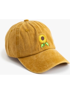 Koton Pamuklu Ay Çiçeği Nakış Işlemeli Kep Şapka