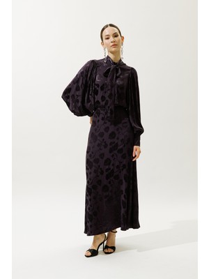 Jakarlı Saten Etek Mor