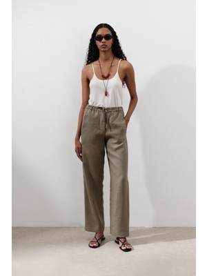 Keten Barrel Pantolon Haki