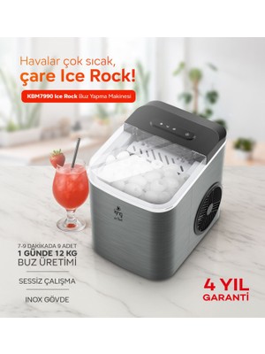King Ice Rock Kbm7990 Gri Buz Yapma Makinesi 100W Kompakt Tasarım ile Hızlı Buz Üretimi