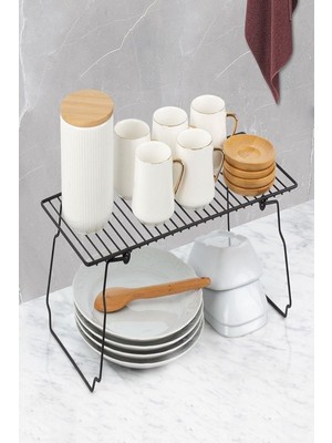 Haus Mutfak Masası Tezgah Üstü Dolap Içi Portatif Katlanabilir Raf Düzenleyici AS-802 Siyah