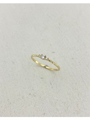 Onseva Kuyumculuk 14 Ayar Altın Minimal Taşlı Burgu Yüzük