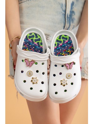 Masajlı Renkli Kaymaz Taban Aksesuarlı Yüksek Tabanlı Hastane Hemşire Plaj Deniz Cros Tipi Terlik