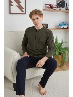  Erkek 9111 Battal  Erkek   Midi Yaka Pijama Takımı