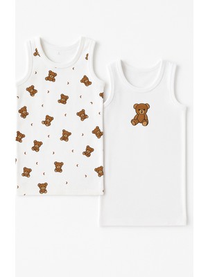 Katia & Bony Çocuk Teddy Desenli 2'li Paket Atlet Beyaz/Lacivert