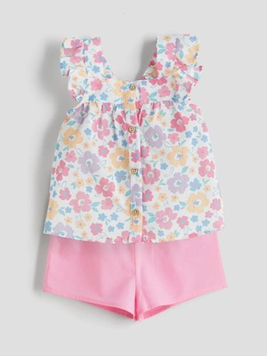 Lcw Baby  Kare Yaka Çiçekli Kız Bebek Bluz ve Şort 2'li  (S5)