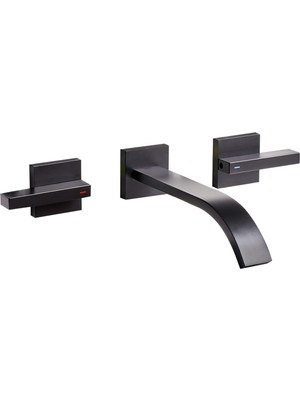 Berraco Duvara Monte Lavabo Bataryası Musluğu, Çift Kulplu, Mat Pirinç