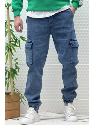 Erkek Boy Friend Kot Pantolon Kargo Cepli Bel ve Paça Lastikli