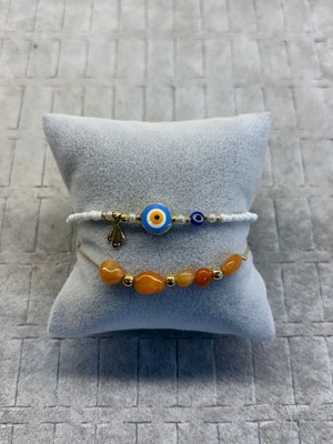 Moda Tasarım Doğal Taşlı Nazar Boncuklu Kombin Bilekliği