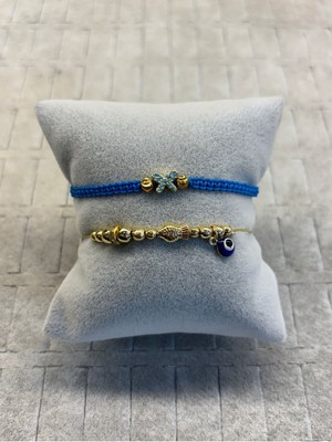 Moda Tasarım Zirkon Taşlı Makrome Örgülü Nazar Boncuklu Bileklik