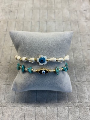 Moda Tasarım Doğal Taşlı Nazar Boncuklu Deniz Kabuklu Bileklik