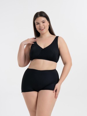 Aquaviva Kadın Siyah Büyük Beden Quinn Kruvaze Detaylı Toparlayıcı Şortlu Bikini Takımı