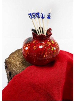 Seramik Renkli Nazar Boncuklu Nar Figürlü Kürdanlık, Hediyelik Kürdanlık