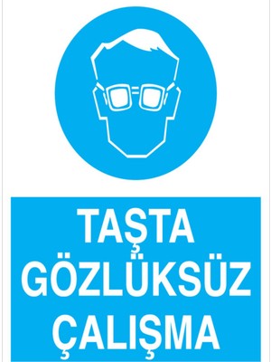 1Beyaz Reklam Taşta Gözlüksüz Çalışma Uyarı Tabelası - 20x30 Alüminyum Kompozit Panel - GK34